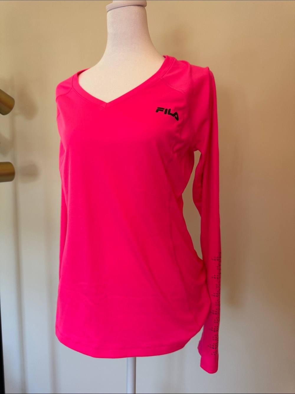 Fila Neon Pink Long Sleeve V-Neck Active Top